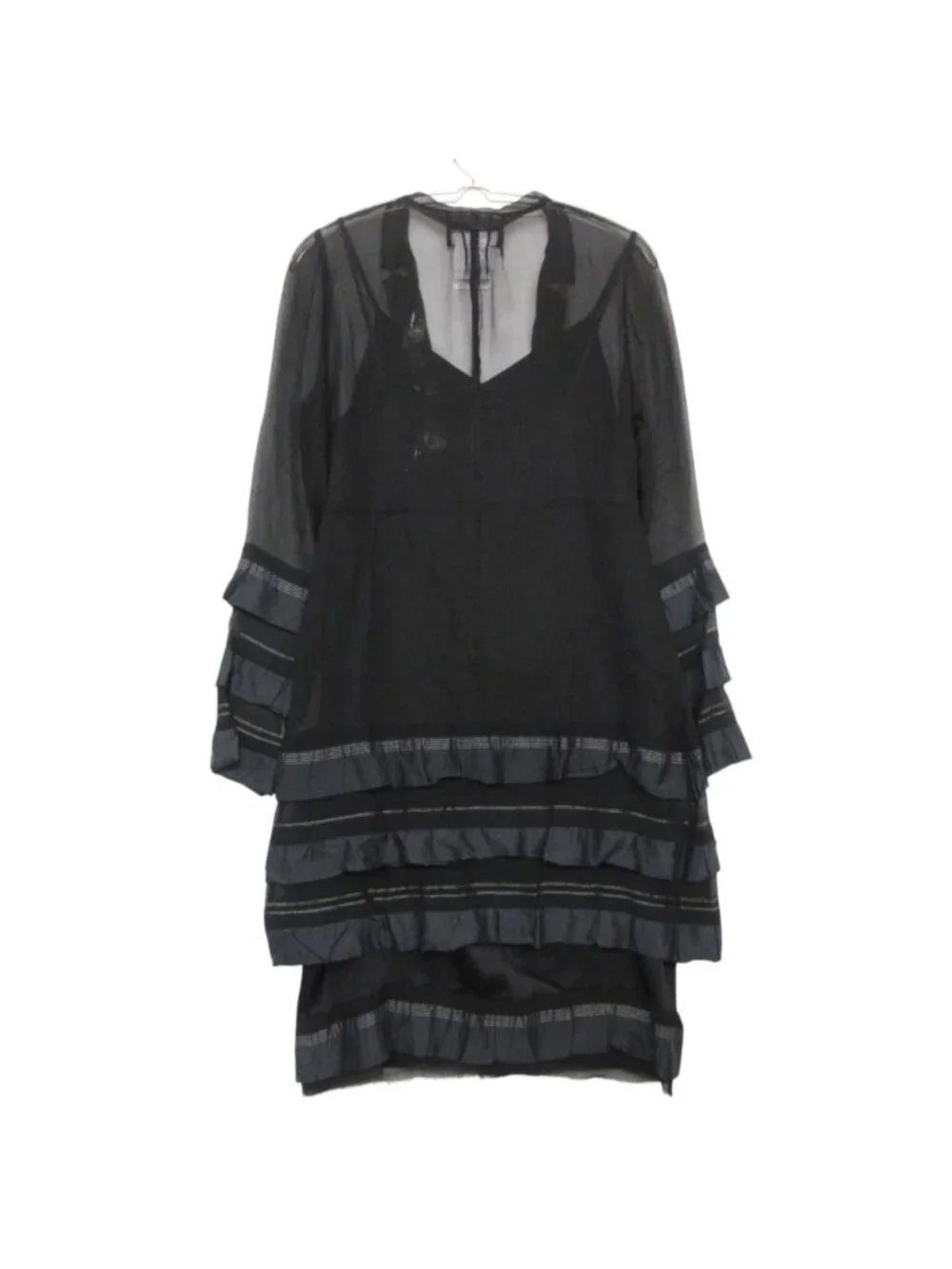 Chanel Set Vintage Silk 100% Sheer Chiffon Dress Back Zip Straight Black